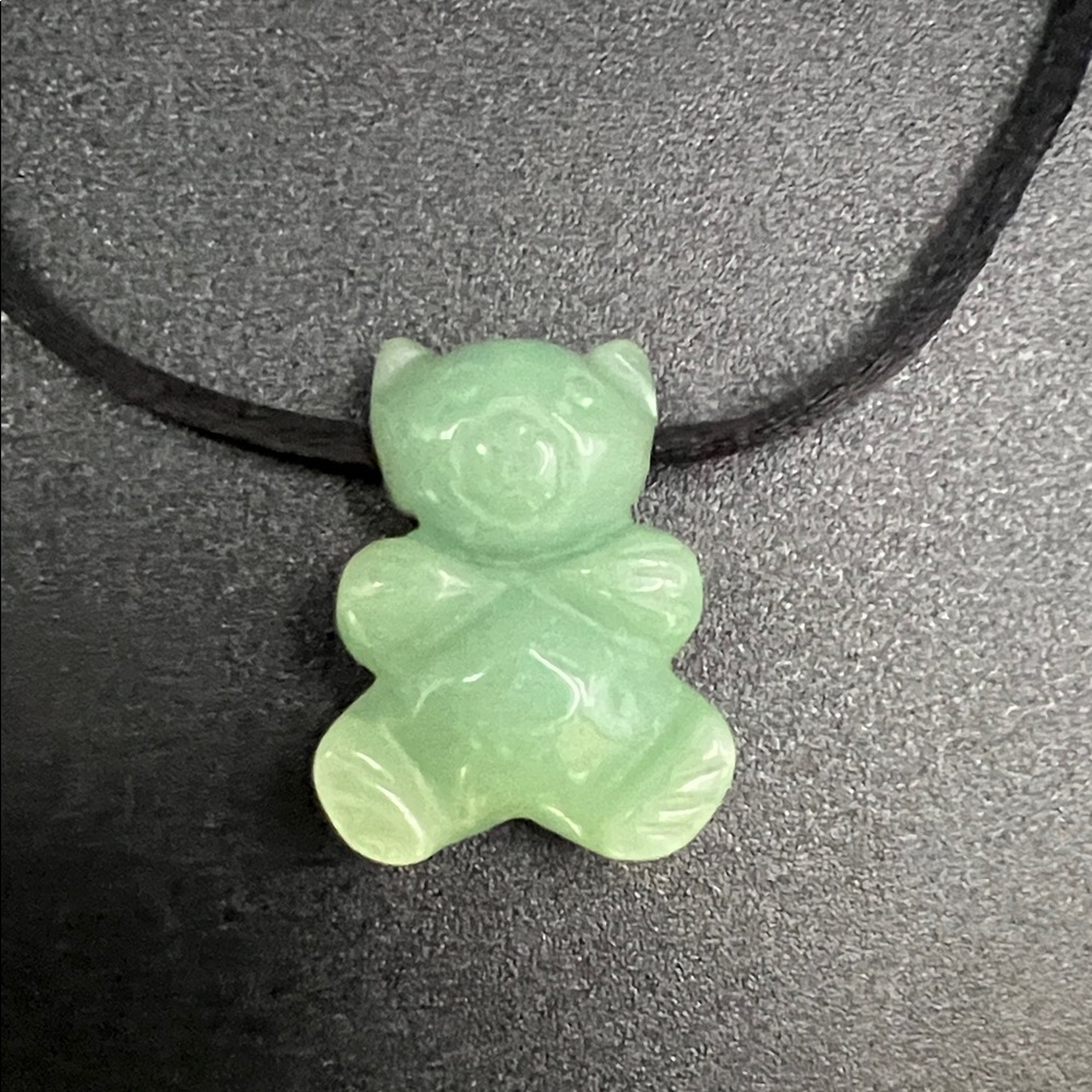 Green Aventurine Gemstone Carved Bear Pendant Necklace